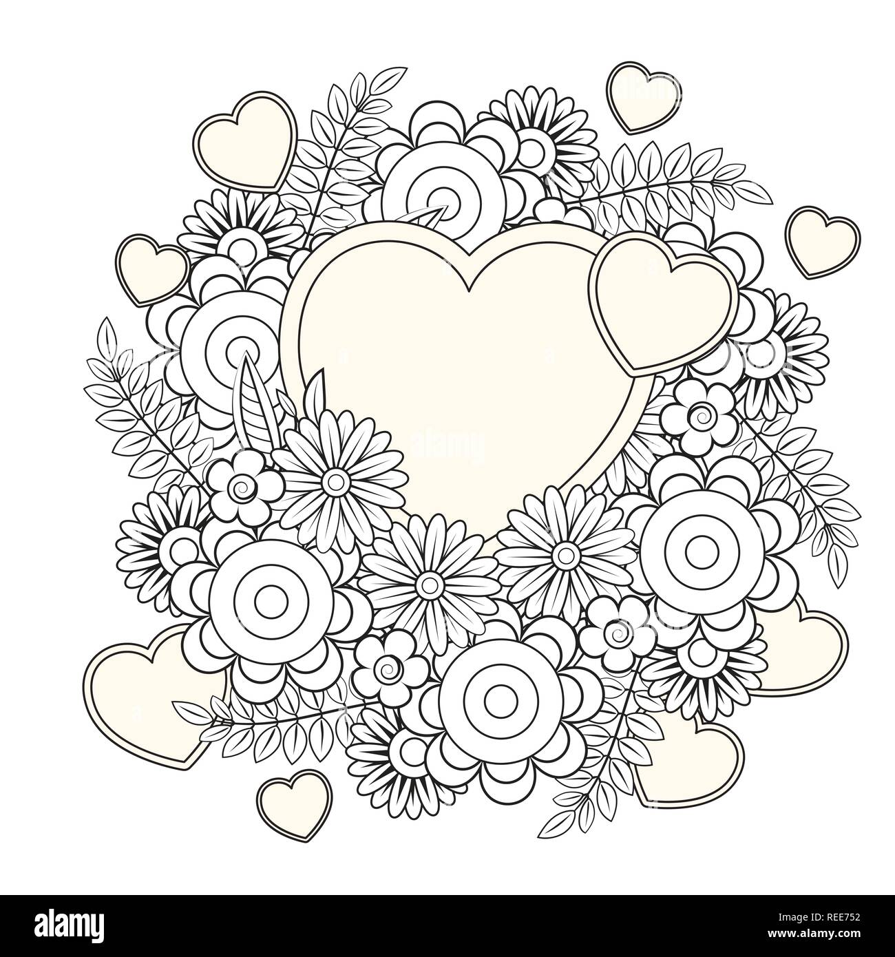 Adult Coloring Pages For Valentines - Floral Heart Valentines Day Adult Coloring Page Vector Illustration Isolated On White Background REE752 