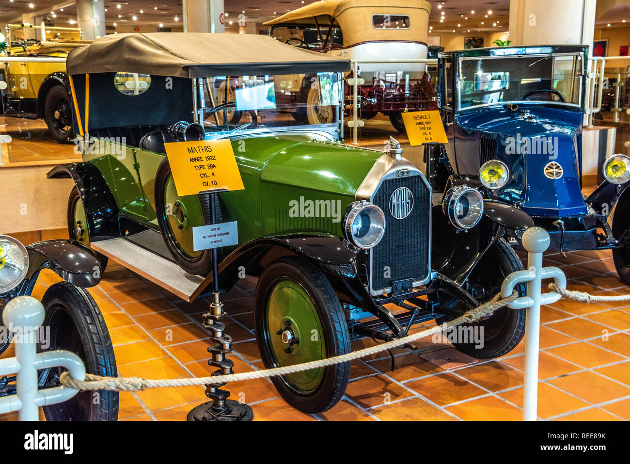 FONTVIEILLE, MONACO - JUN 2017: green MATHIS SBA 1922 in Monaco Top Cars Collection Museum. Stock Photo
