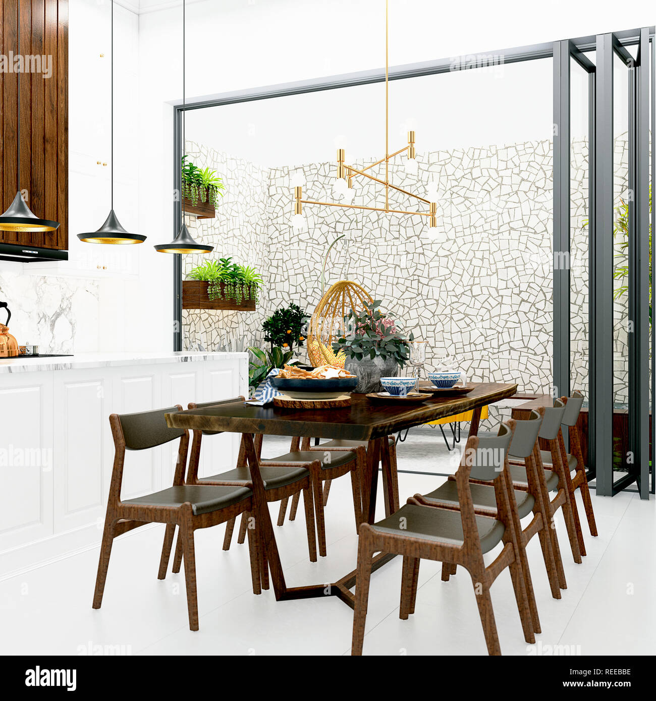 3d render modern home kitchen Stock Photo