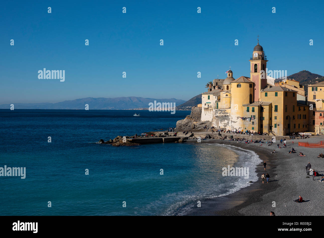 Europe Italy Italia Camogli Mediterranean coast on the Ligurian sea Liguria Home of the Focaccia bread Stock Photo