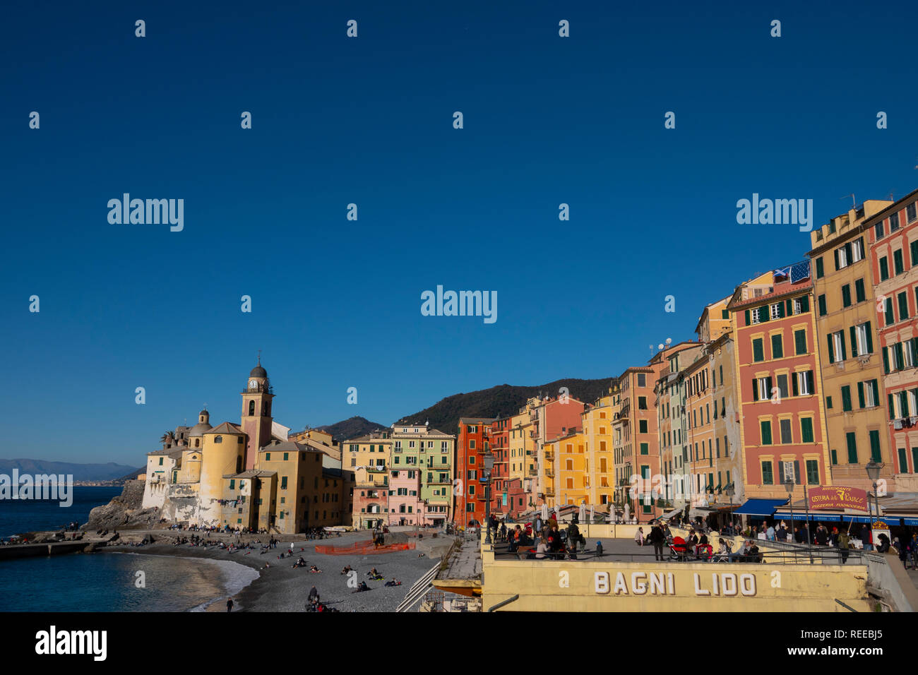 Europe Italy Italia Camogli Mediterranean coast on the Ligurian sea Liguria Home of the Focaccia bread Stock Photo