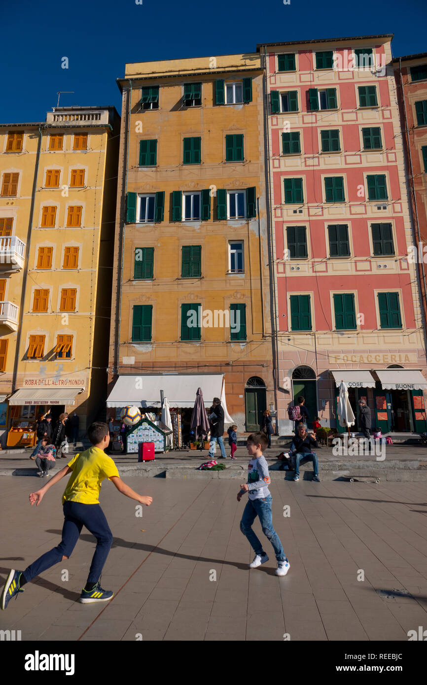 Europe Italy Italia Camogli Mediterranean coast on the Ligurian sea Liguria Home of the Focaccia bread Stock Photo