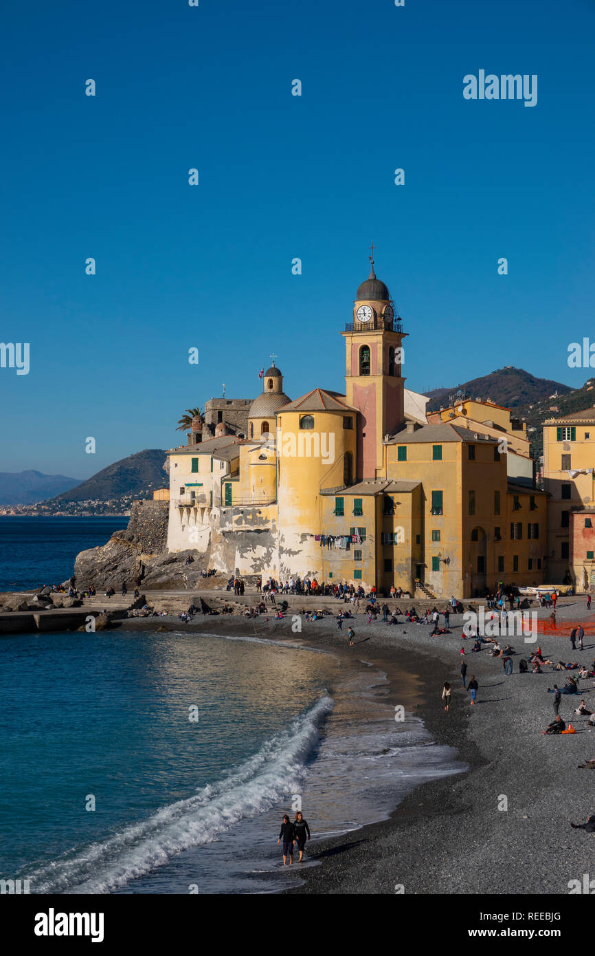 Europe Italy Italia Camogli Mediterranean coast on the Ligurian sea Liguria Home of the Focaccia bread Stock Photo