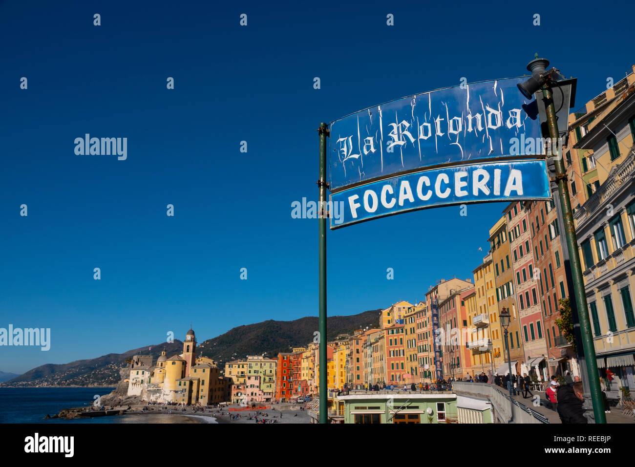 Europe Italy Italia Camogli Mediterranean coast on the Ligurian sea Liguria Home of the Focaccia bread Stock Photo