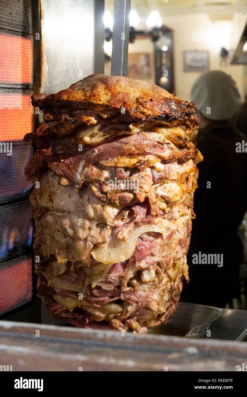 Greece Greek Corfu Souvlaki and gyro meat on the spit for making sandwiches  Stock Photo - Alamy