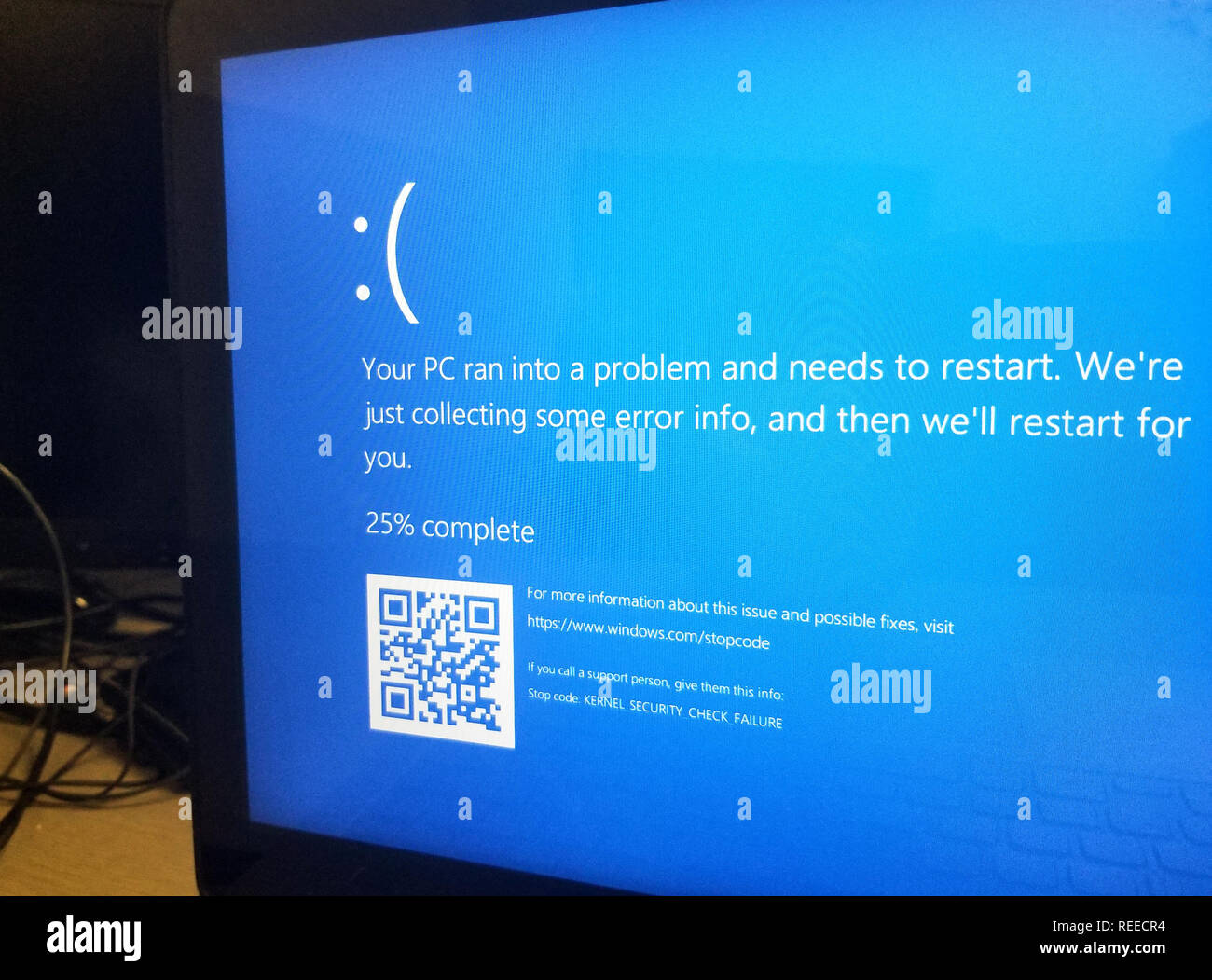 MONTREAL, CANADA - MARCH 10, 2018: MIcrosoft Windows 10 Blue screen of death on a display. Microsoft Windows 10 is a popular operating system for pers Stock Photo