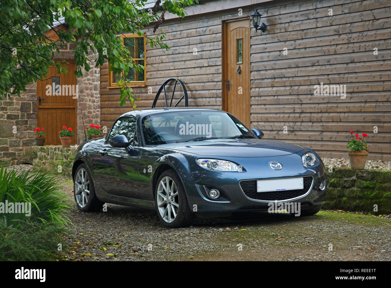 Blue Mazda MX-5 Mkiii. Stock Photo