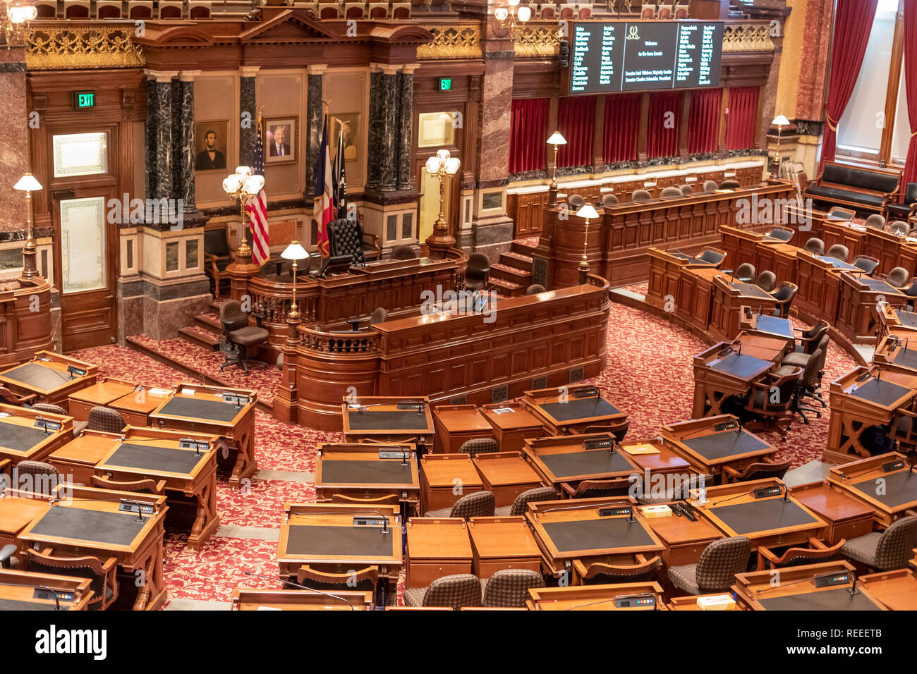 Des Moines, Iowa - The Senate chamber in the Iowa state capitol building. Stock Photo