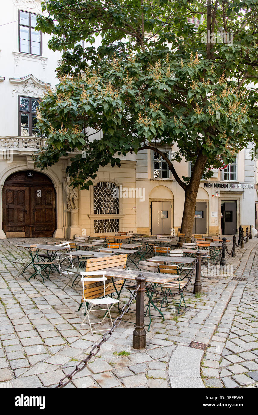 Terrace of a restaurant on the streets of Vienna Stock Photo