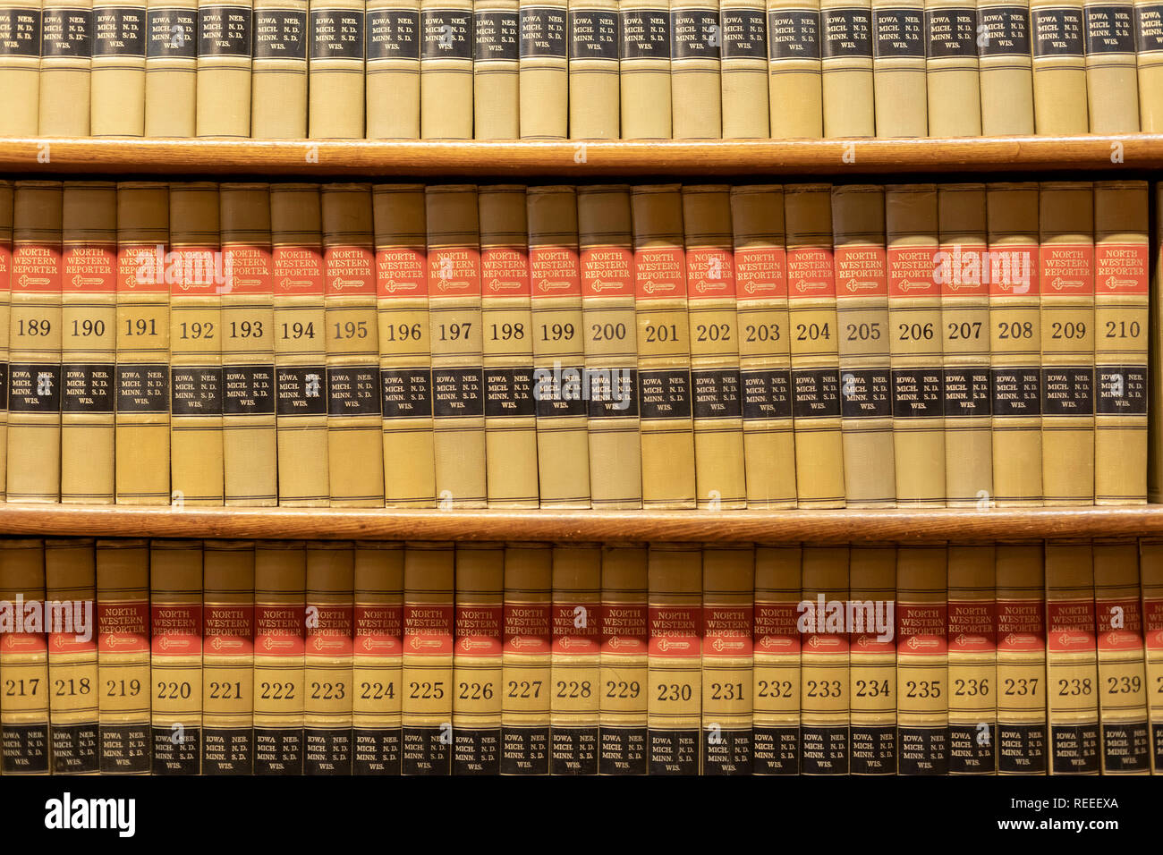 Des Moines, Iowa - Law books in the Law Library in the Iowa state capitol building. The library contains over 100,000 volumes. Stock Photo