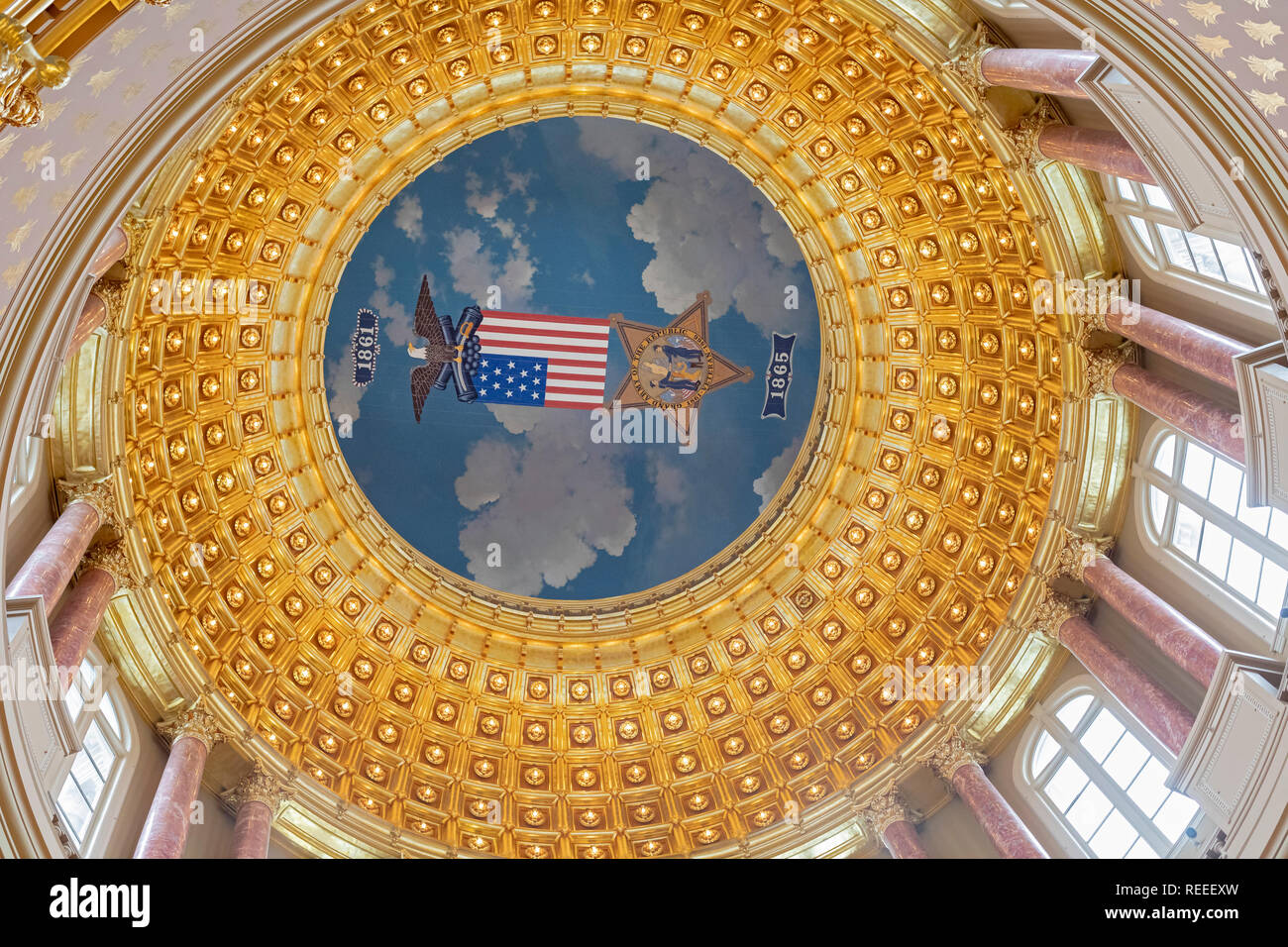 Des Moines, Iowa - The dome of the Iowa state capitol building. Stock Photo