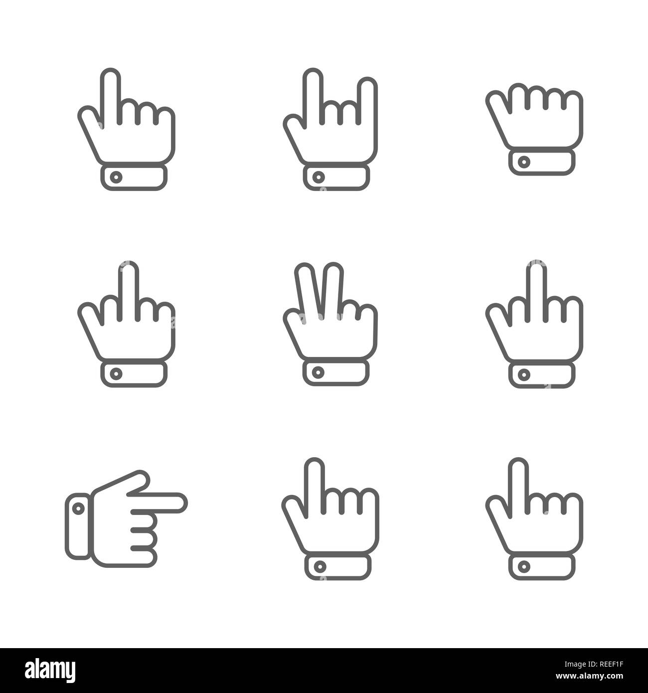 Icons set hand gestures from thin lines, isolated on white background. Flat style, vector illustration. Stock Vector