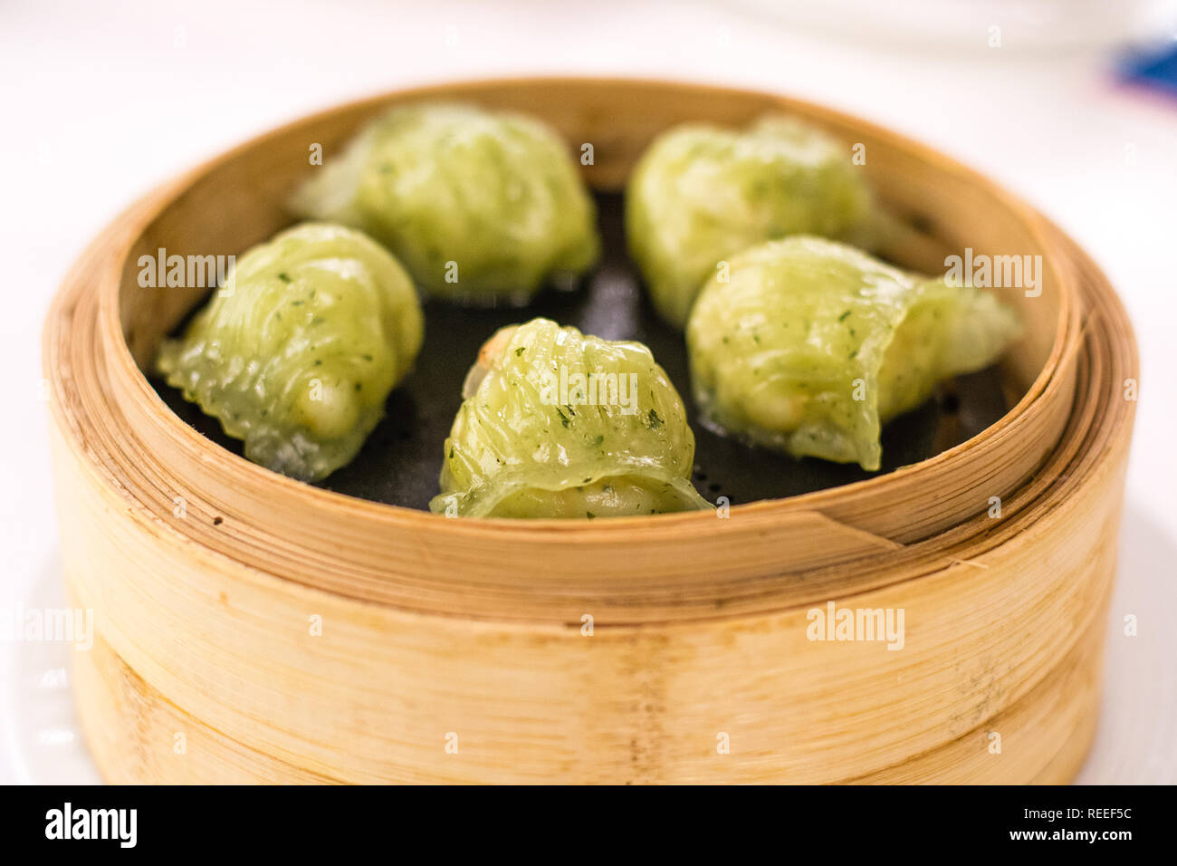 Steamed Shrimp Dumplings flavoured with Basil Stock Photo Alamy