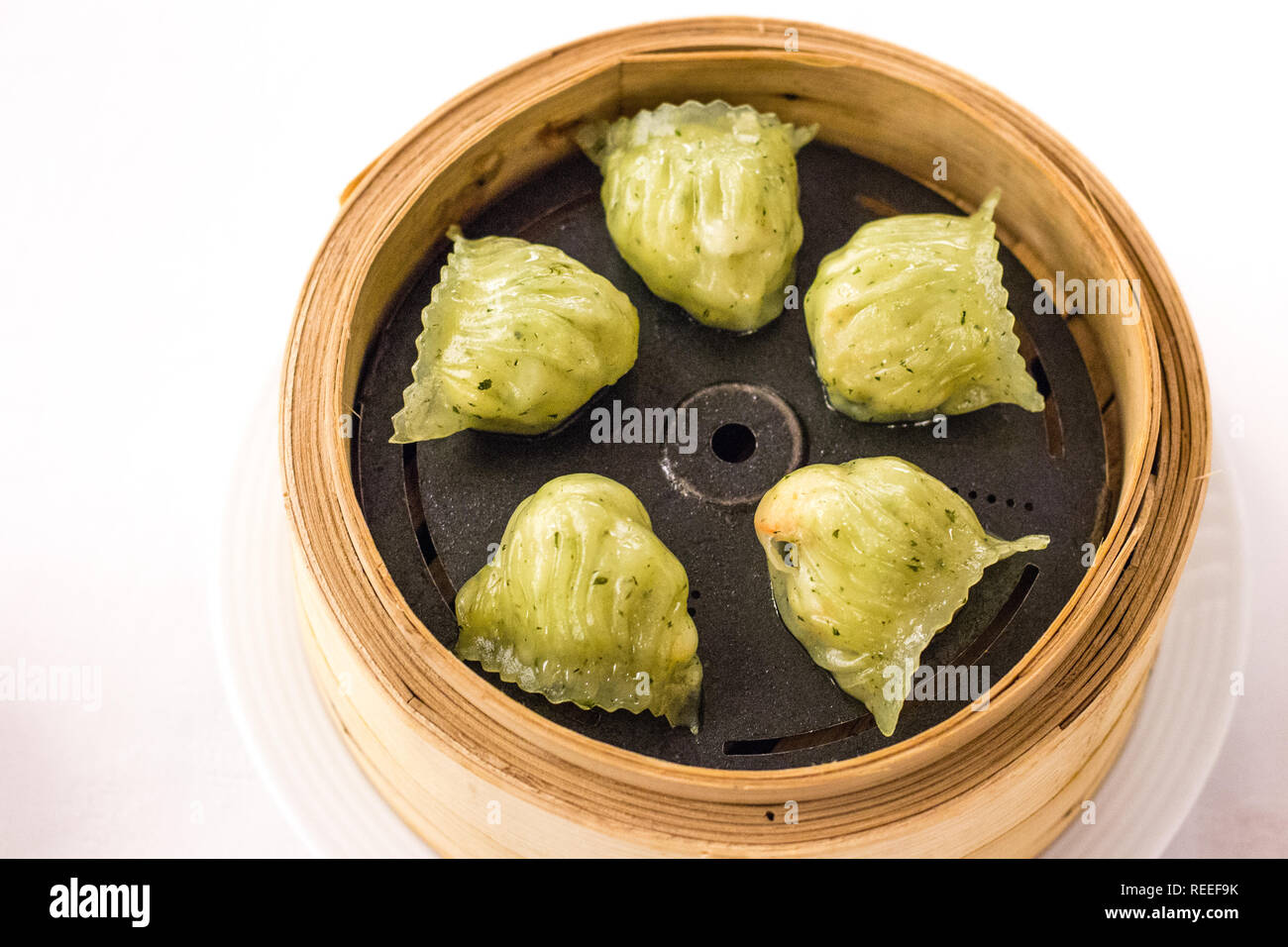 Steamed Shrimp Dumplings flavoured with Basil Stock Photo Alamy