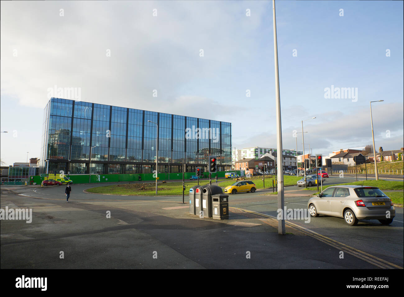 The University of Central Lancashire’s Innovation and Engineering Centre next to the Adelphi Roundabout. There are plans for more development and the  Stock Photo