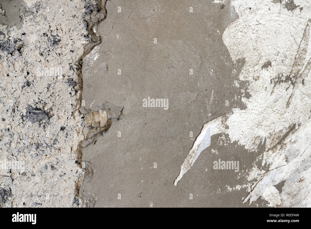 Repair old slag wall. Plaster and wallpaper background. Apartment renovation Stock Photo