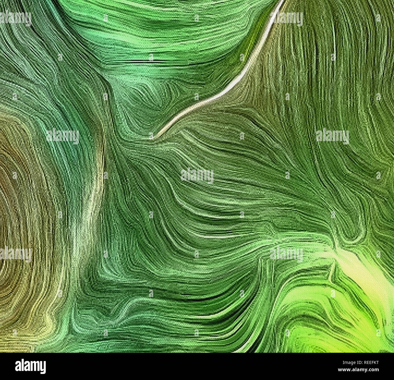 Fluid lines of color movement. Green is a main color. 3D rendering ...