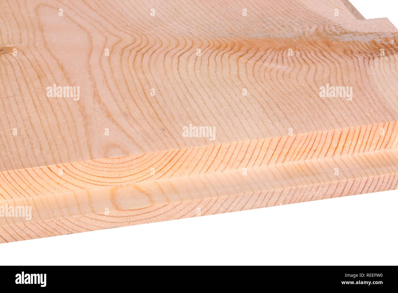 Close-up of a woodworking rabbet or rebate groove isolated against a white background Stock Photo