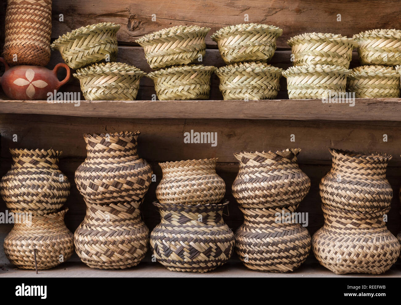 Tarahumara woven baskets; Copper Canyon, Chihuahua, Mexico Stock Photo