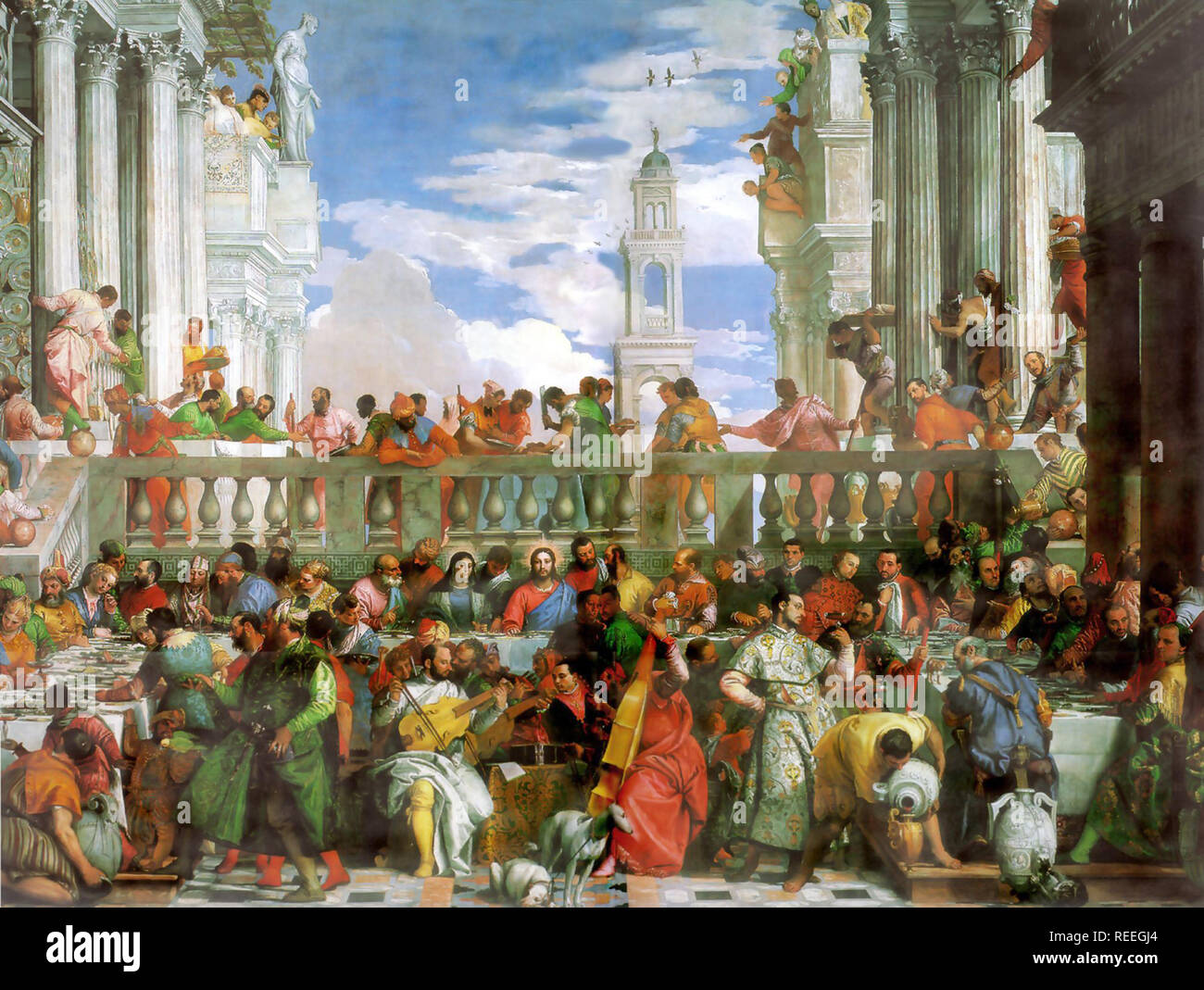 The Wedding Feast at Cana (1563), by Paolo Veronese depicts the biblical story of the Marriage at Cana, at which Jesus converts water to wine Stock Photo
