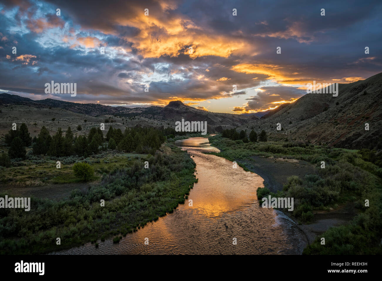 The Wild and Scenic John Day River at Priest Hole access in eastern Oregon. Stock Photo