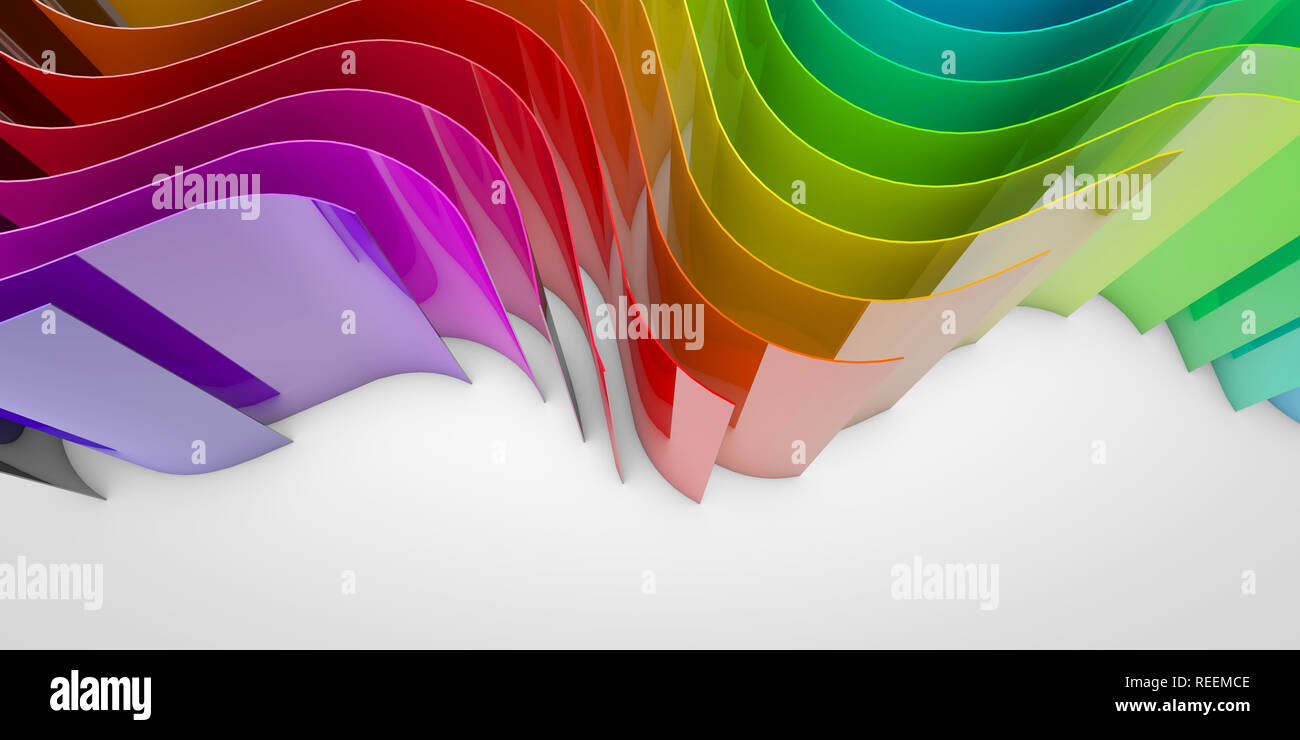 Abstract rainbow flowing curved lines background. 3D Rendering Stock ...