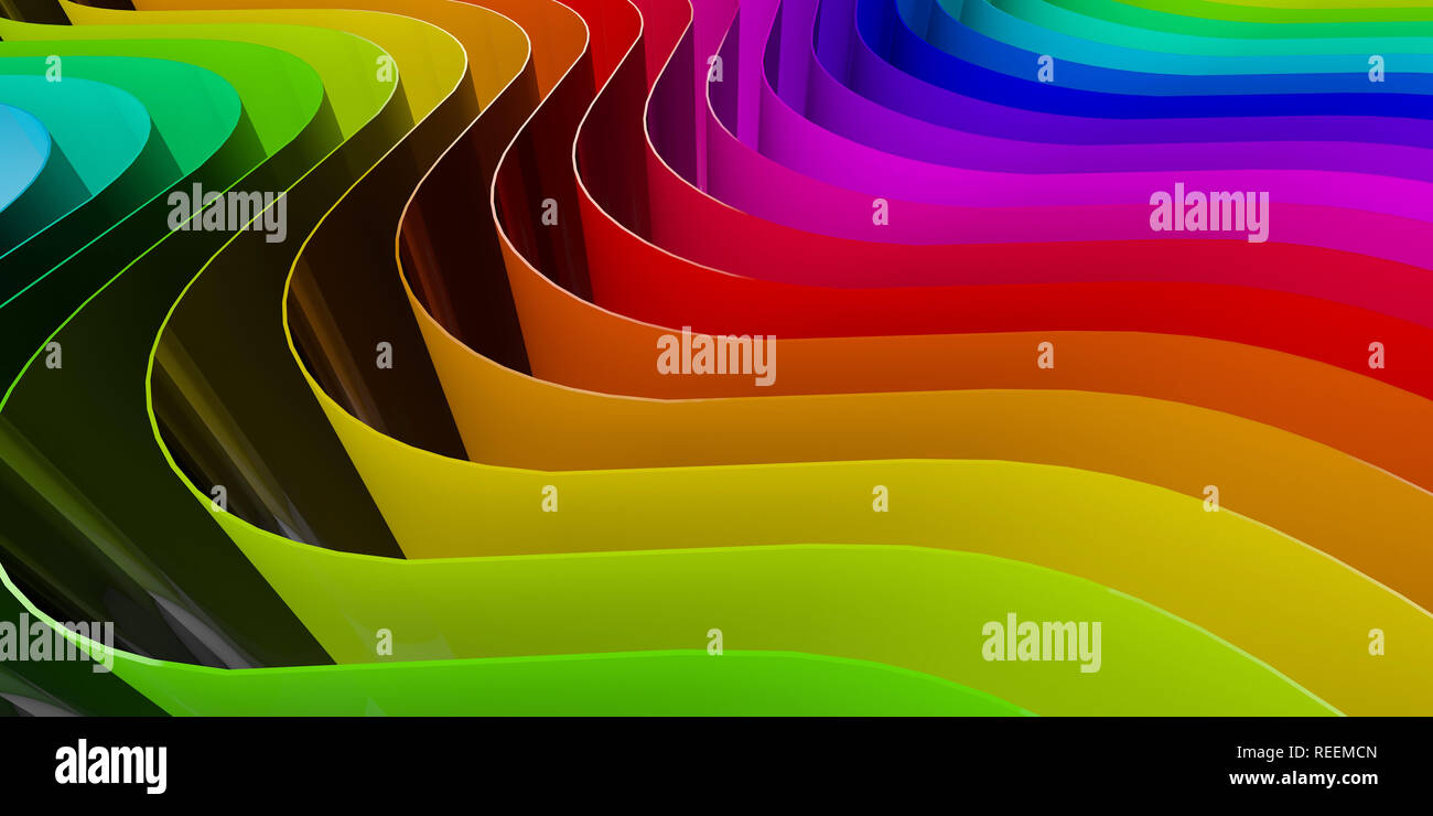 Abstract rainbow flowing curved lines background. 3D Rendering Stock ...