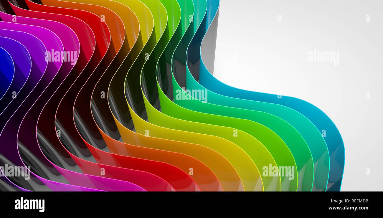 Abstract rainbow flowing curved lines background. 3D Rendering Stock ...