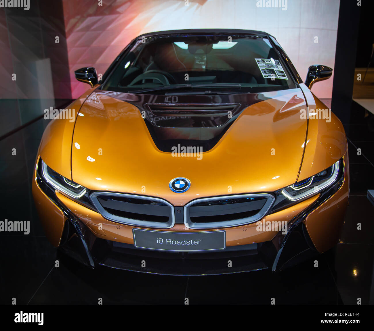 Bangkok, Thailand - December 4, 2018: BMW i8 Roadster display in BMW showroom in Bangkok Stock Photo