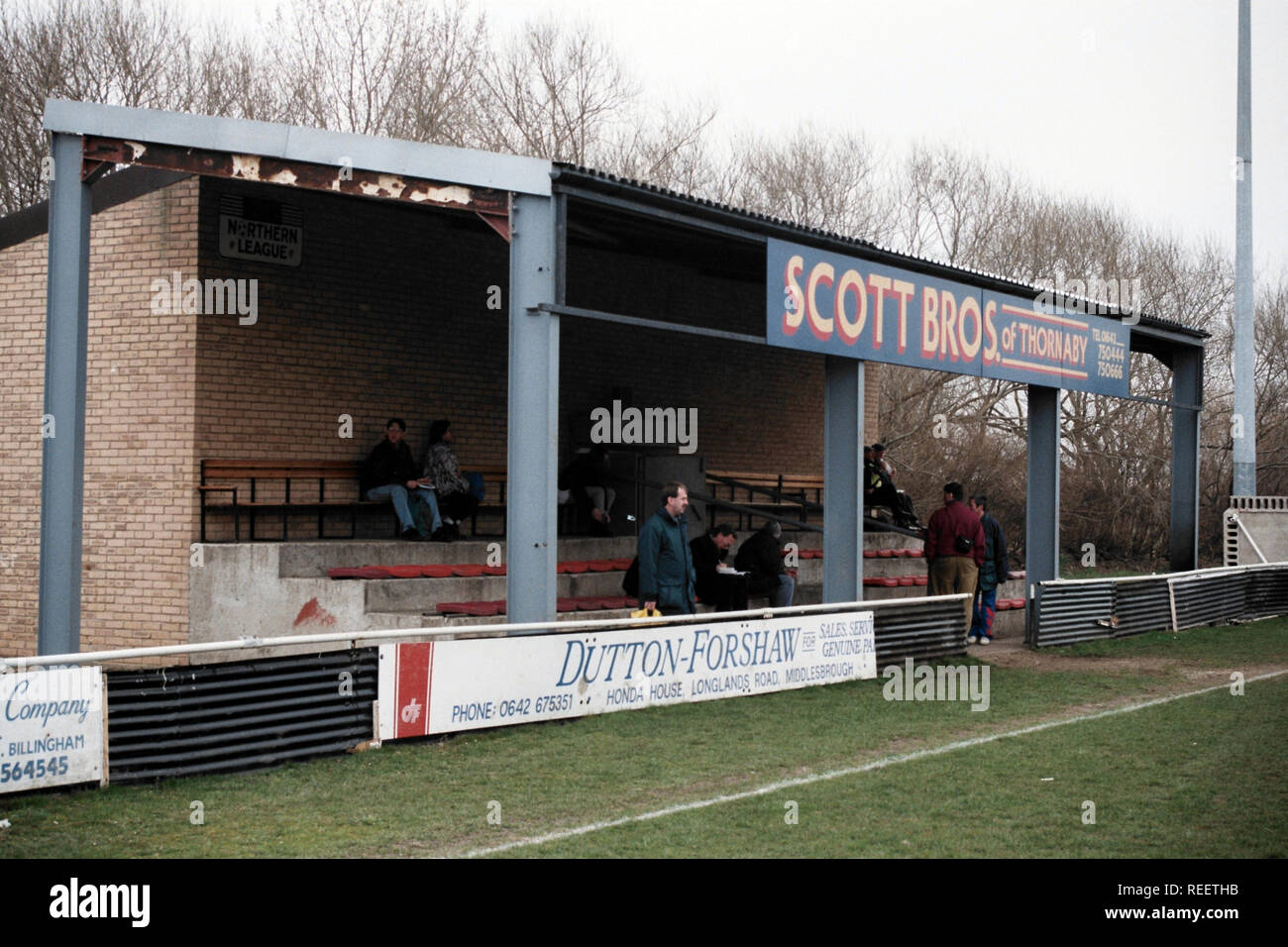 General view of Stockton FC Football Ground, Teesdale Park, Acklam Road, Thornaby, Stockton-on-Tees, Cleveland on 6th April 1996 Stock Photo