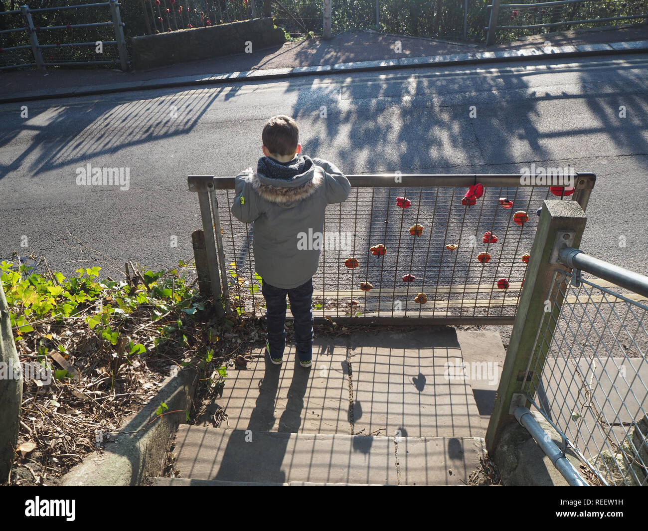 Young child playing on his own Stock Photo