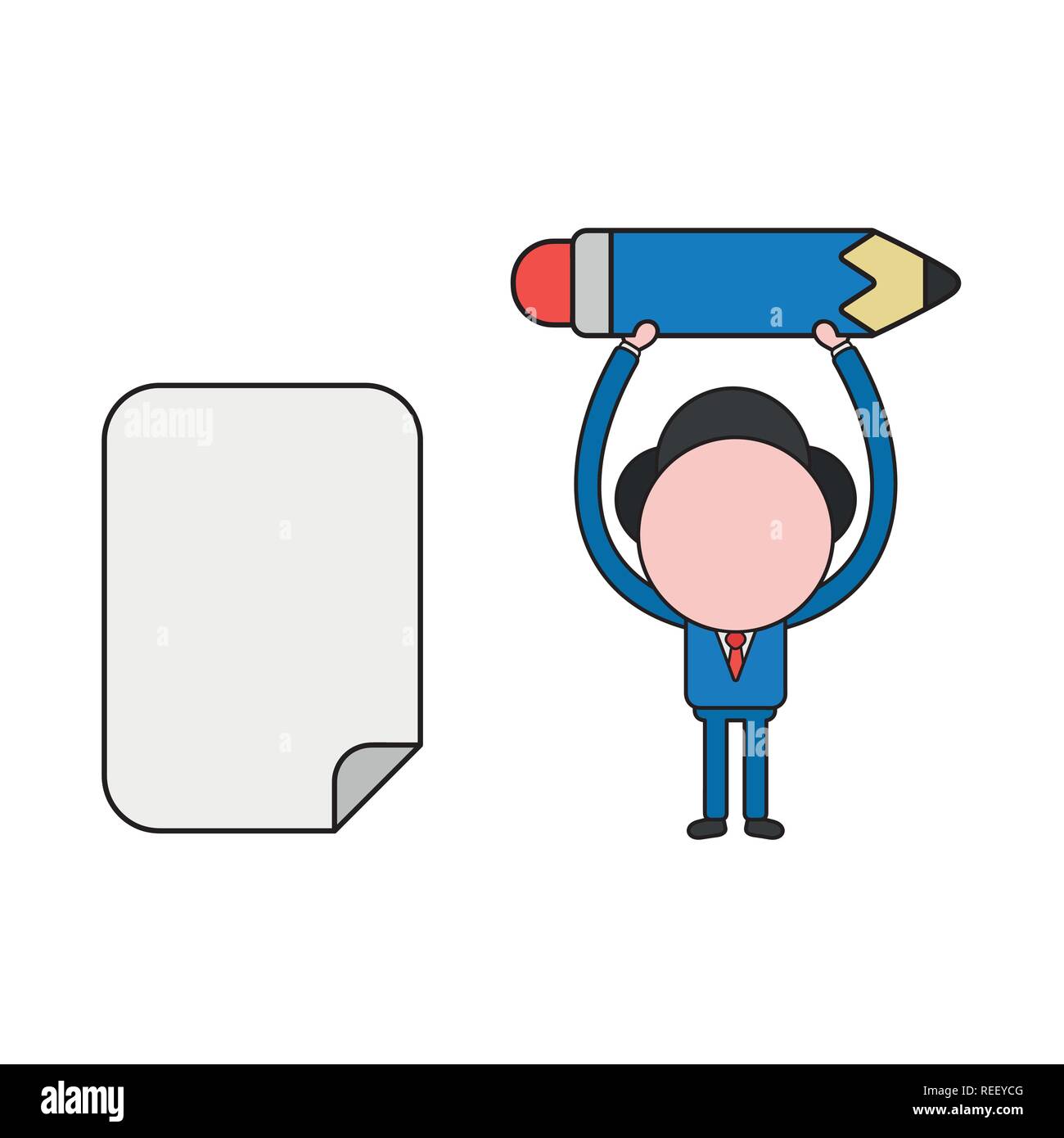 Vector illustration businessman character with blank paper and holding ...