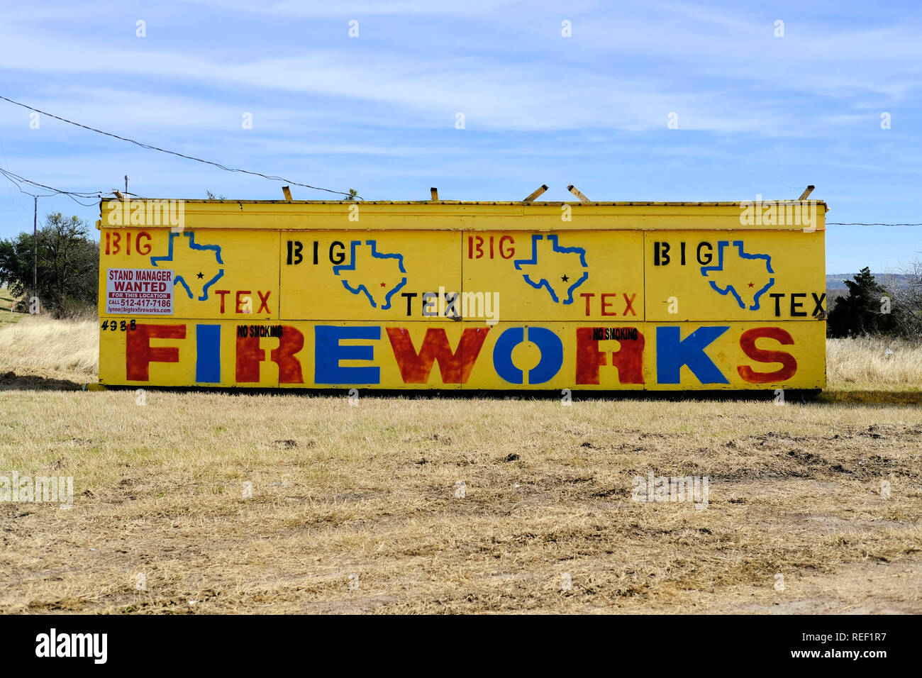 Closed Big Tex Fireworks; fireworks stand; Austin, Texas, USA. Stock Photo
