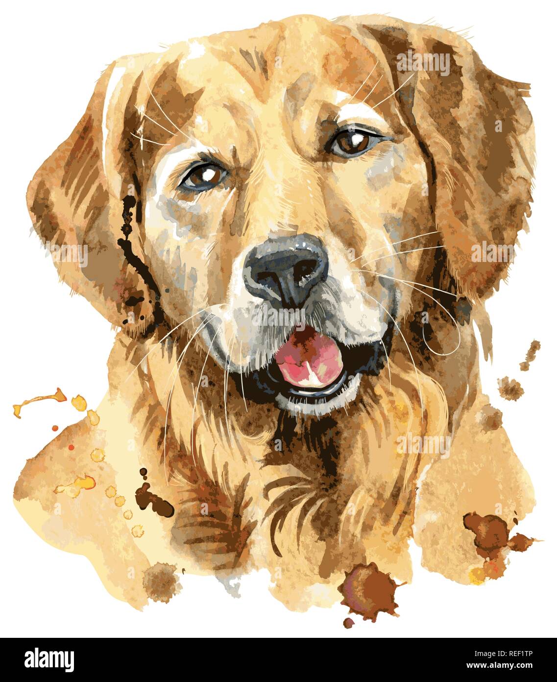 Cute Dog. Dog T-shirt graphics. Vector golden retriever illustration Stock Vector