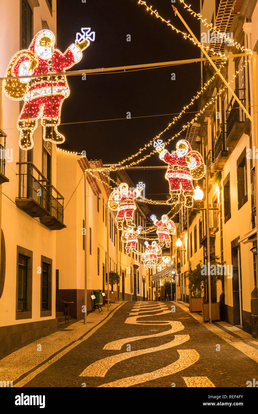 Funchal Christmas decorations street illuminations Funchal Madeira Portugal EU Europe Stock Photo