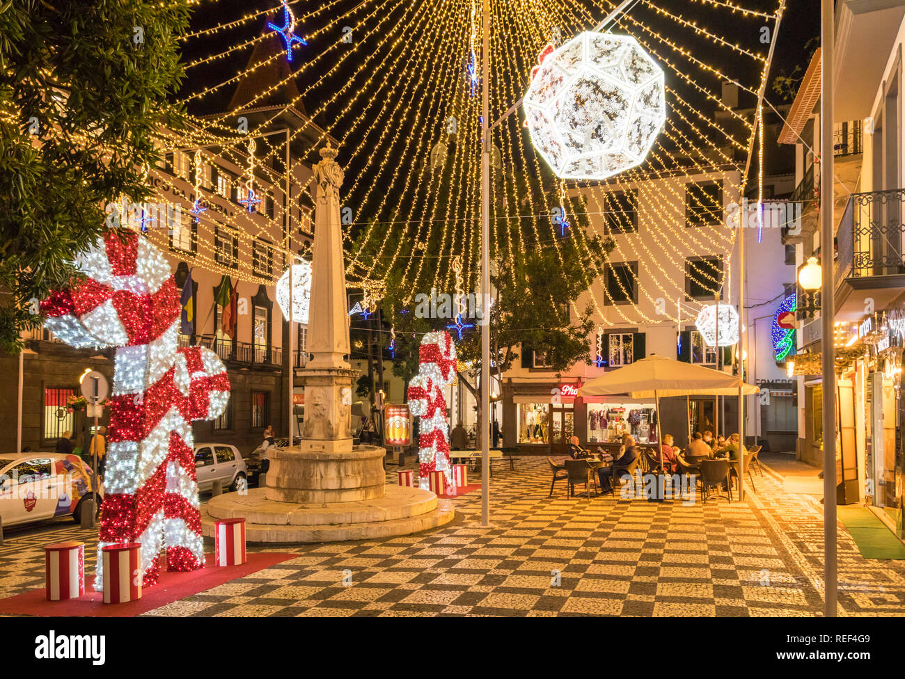 Funchal Christmas decorations street illuminations Funchal Madeira Portugal EU Europe Stock Photo