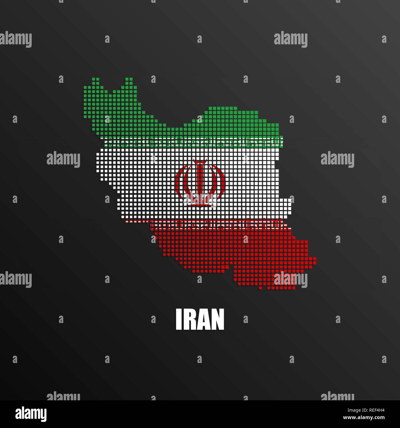 Vector illustration of abstract halftone map of Iran made of square pixels with Iranian national flag colors for your graphic and web design Stock Vector