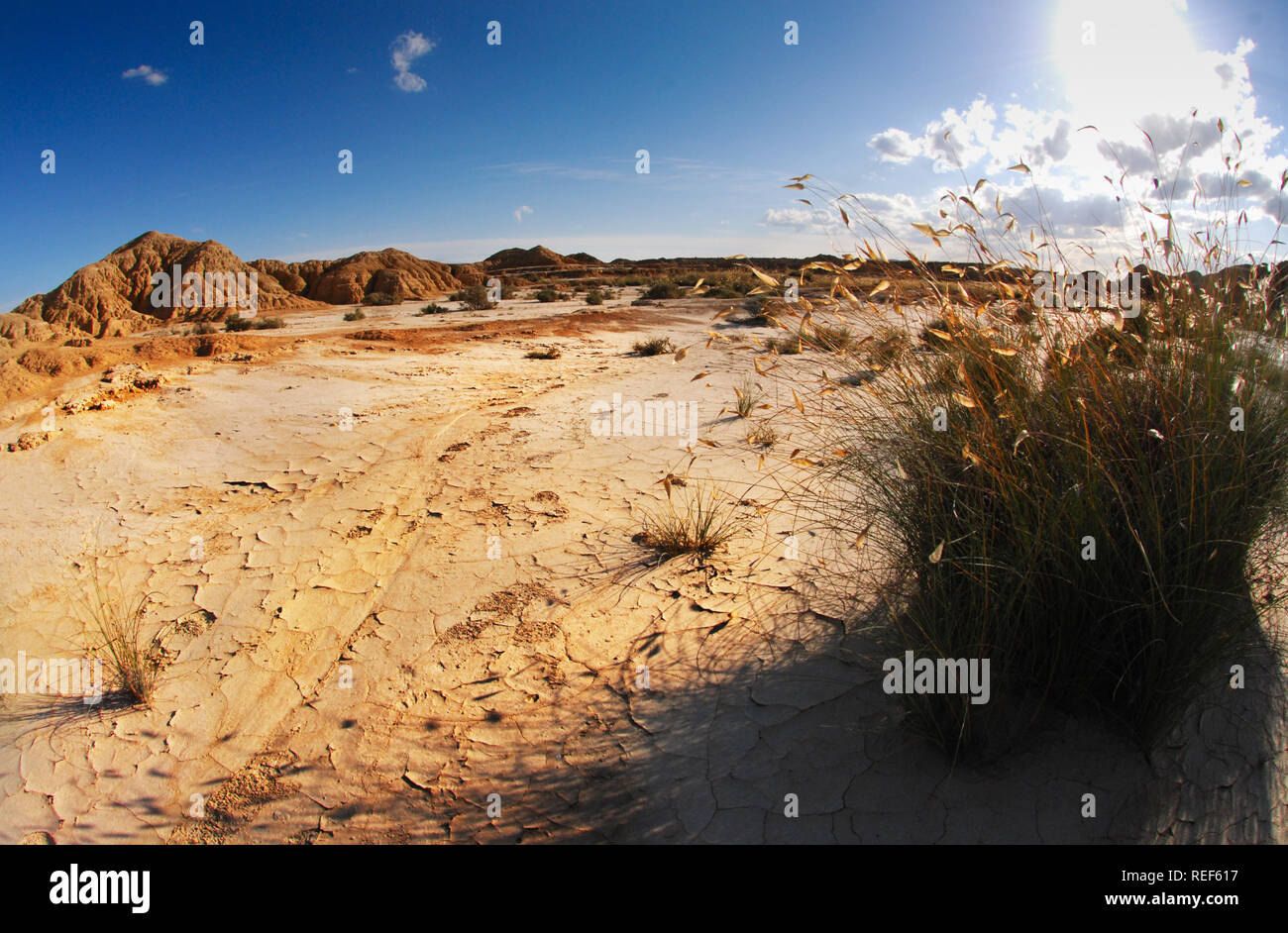 images of the semi-desert territory of the bardenas reales, located in the Navarra region of Spain Stock Photo