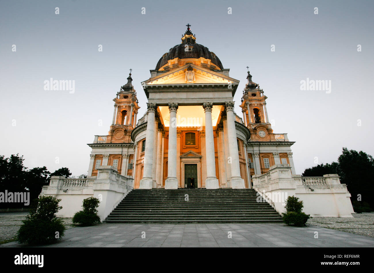image of the basilica of superga that rises to the northeast on the homonymous hill near the city of Turin Stock Photo