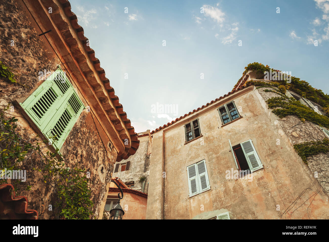 Vintage Stylized Photo Of Old Living Houses In Eze Village Alpes