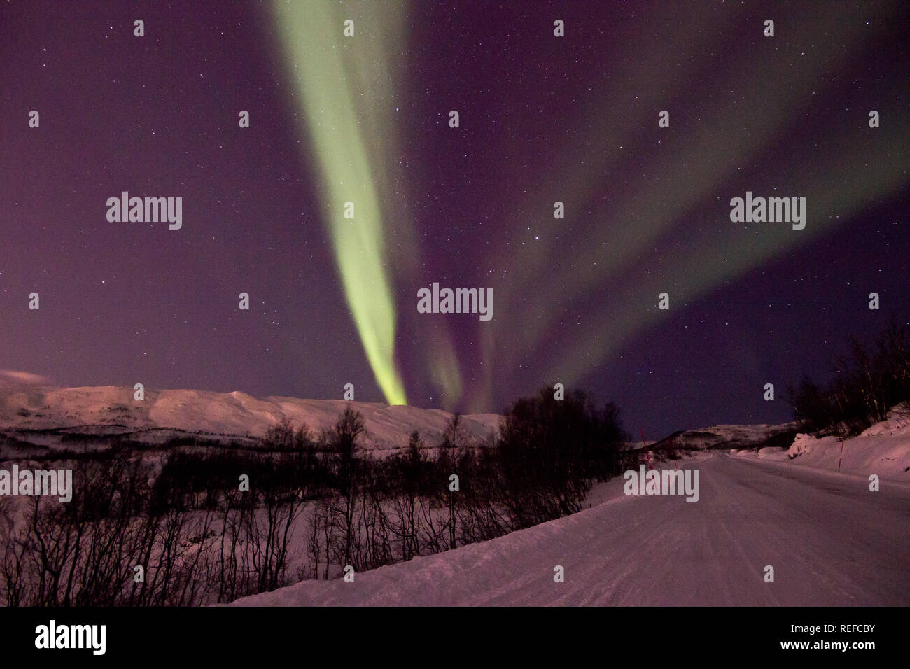 Northern Lights in the middle of nowhere, Norway Stock Photo