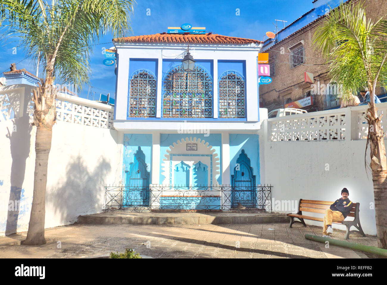 Chefchaouen Morocco November 2 2018 A Man Rests On A Bench In