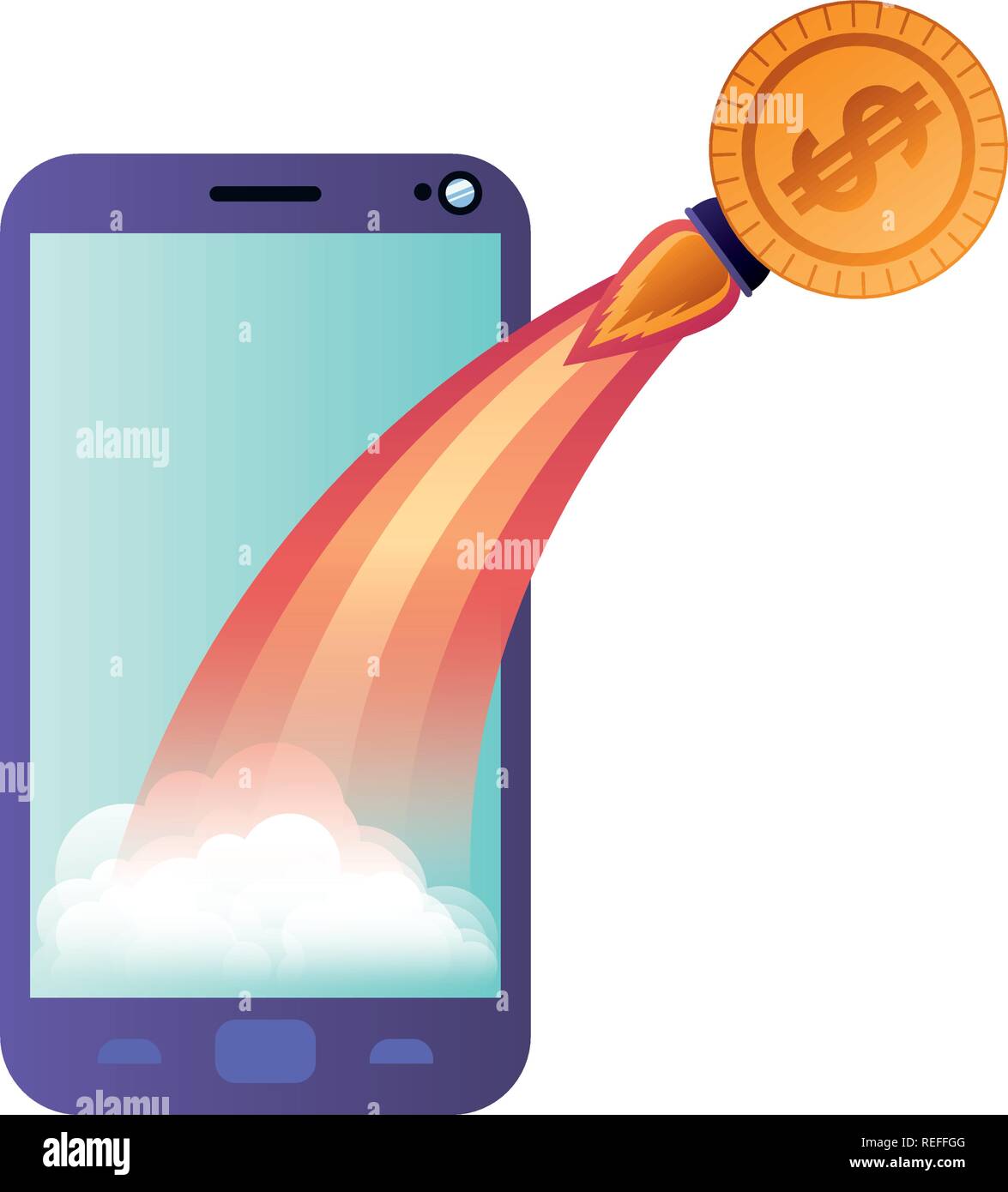 smartphone screen with flying rocket isolated icon Stock Vector Image ...