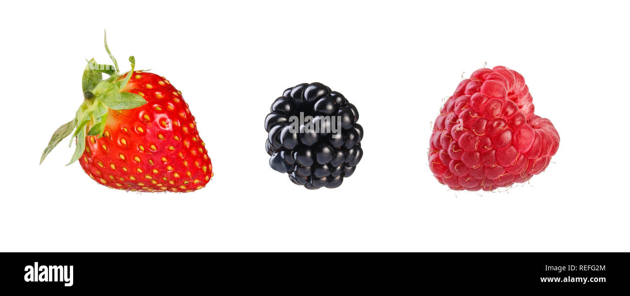 Collection of fresh mixed berries. Isolated on white background Stock
