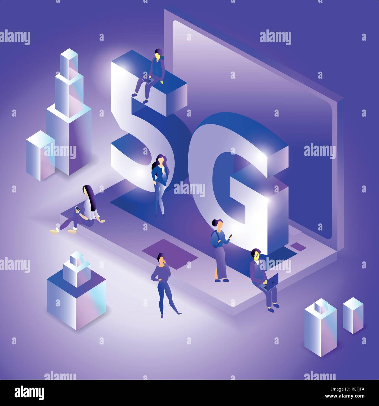 Isometric 5G wireless network illustration. Eps 10 Stock Vector