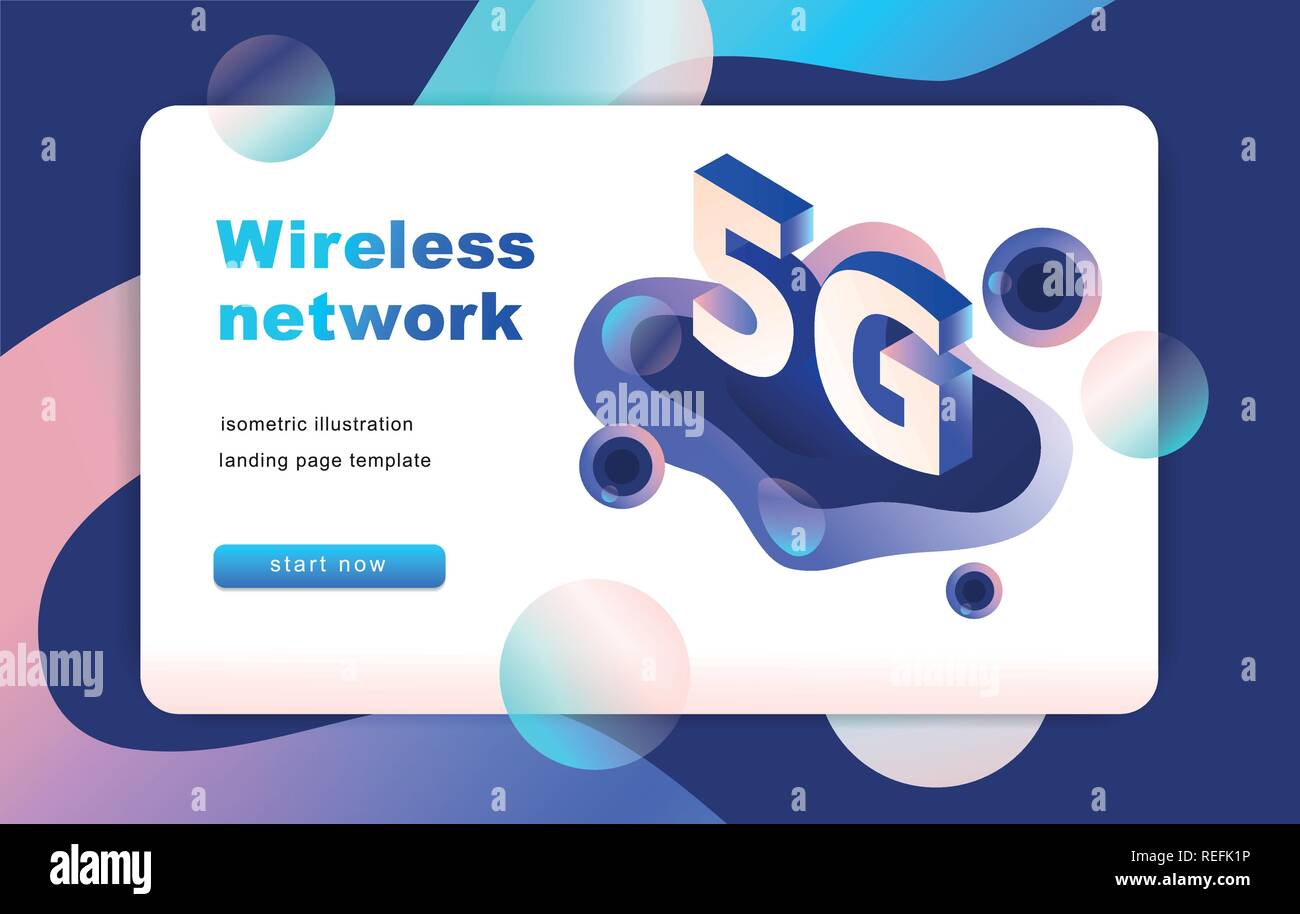 Isometric 5G network illustration. Landing page template. Vector Stock Vector