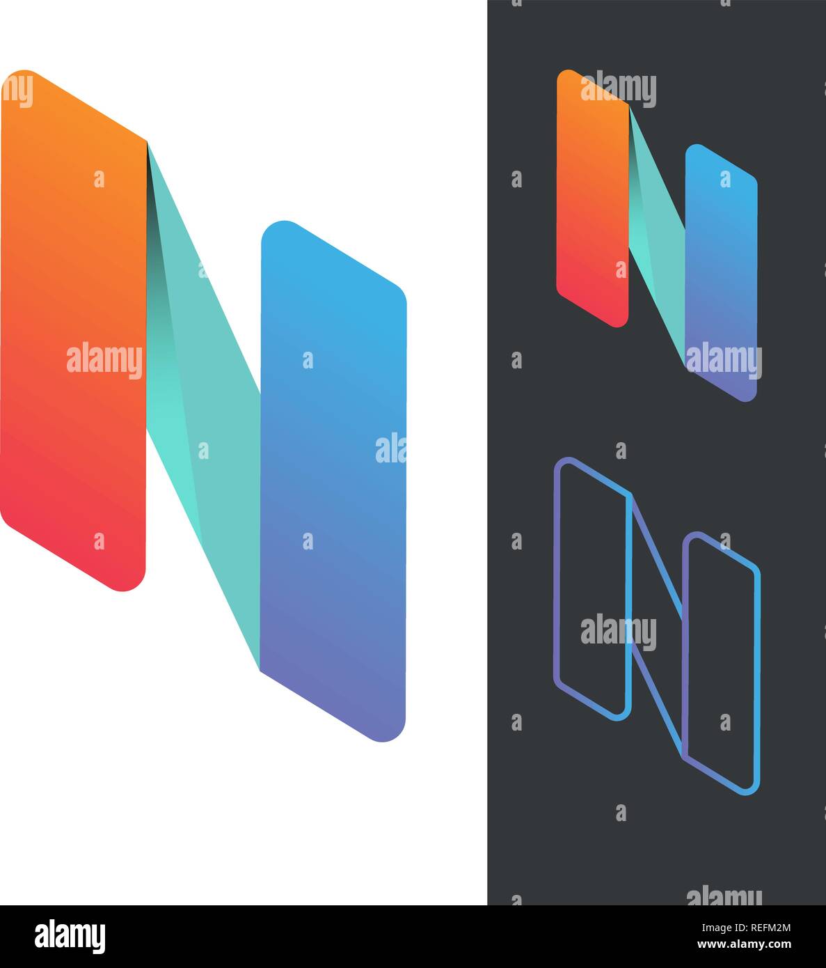 Letter N Origami Geometric Gradient Rainbow Ribbon Logo Stock Vector ...