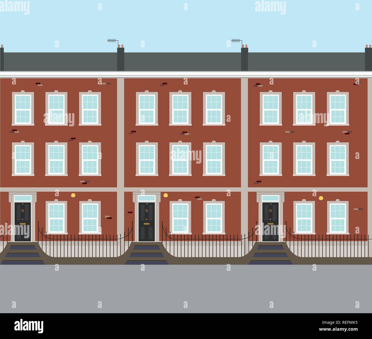 Typical UK Terrace Houses Brick Four Storey Georgian Style Terraced Home Property Vector Stock Vector