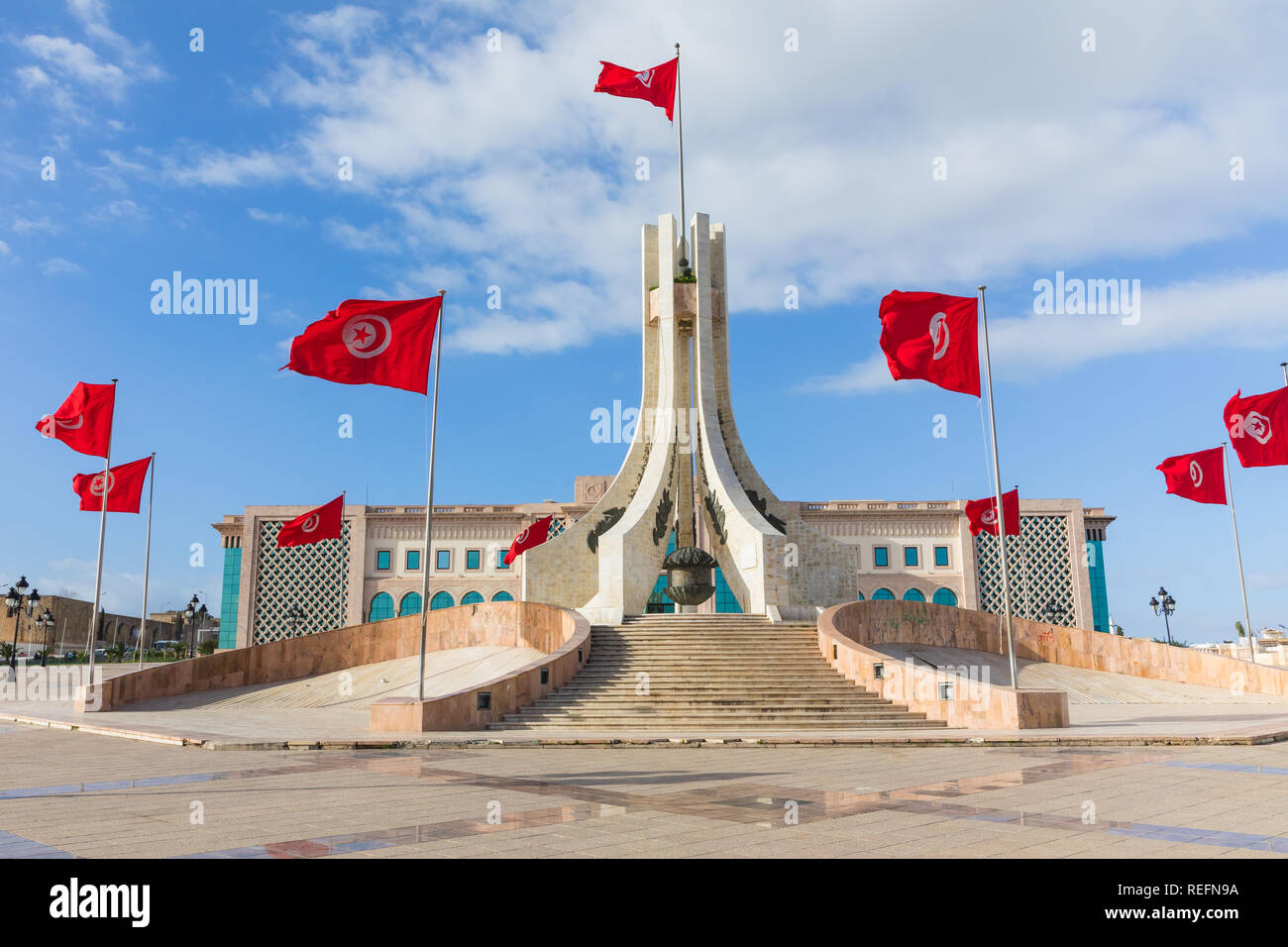 TUNIS, TUNISIA - DECEMBER 10, 2018: Public square of Tunis, national monument and city hall, Tunisia. - Stock Image