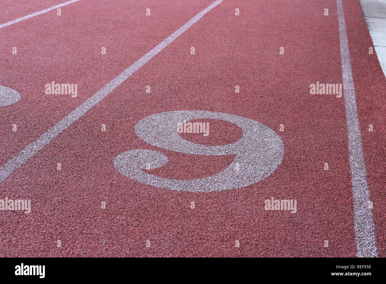 Track and Field Race Course Lane 9 Stock Photo